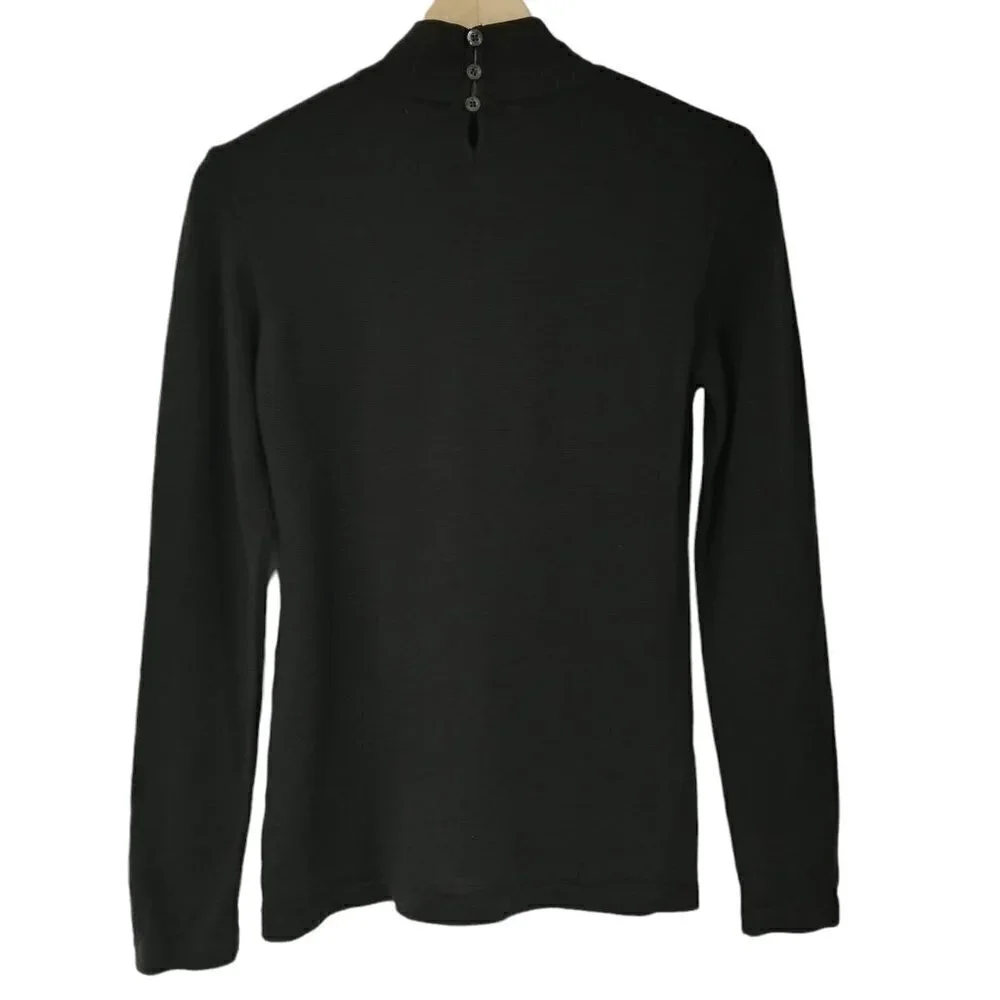 Escada Wool Mock Neck Sweater Size 34 US 8 Brown Long Sleeve Classic Buttons